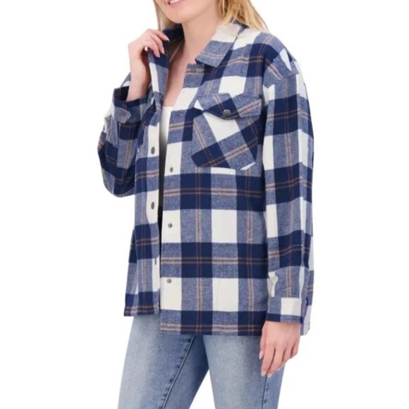 NWT HFX Women's Button Down Front Pocket Shirt Jacket Blue Size XL $80 EE442 - Picture 2 of 4
